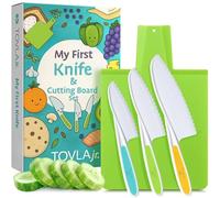 TOVLA JR. Kids' Kitchen Knives and Chopping Board Set - Chef Knife Tools, Non Slip Handle with Serrated Edges and Cutting Board - Children's Real Cooking - BPA-Free Montessori Learning Tools, Ages 3+