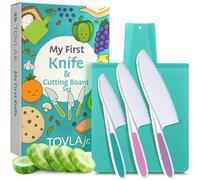 TOVLA JR. Kids' Kitchen Knives and Chopping Board Set - Chef Knife Tools, Non Slip Handle with Serrated Edges and Cutting Board - Children's Real Cooking - BPA-Free Montessori Learning Tools, Ages 3+