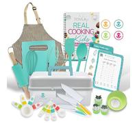 TOVLA JR Kids Real Cooking and Baking Ultimate Gift Set | Montessori Kid-Safe Knives, Apron, Visual Cookbook, Timer, Storage Case & Tools | Premium Christmas & Birthday Gift for Girls & Boys