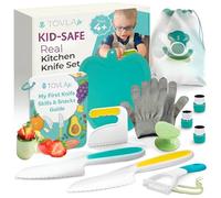 Tovla Jr Kids Real Cooking & Baking Set - Complete Cutting Set with Knife, Chopper, Peeler, Non Slip Handles, Chopping Board, Gloves, Recipe Cards - Children's Real Cooking - Montessori Learning Tools