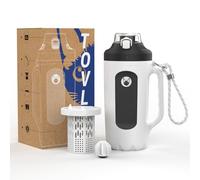 tovls 32oz Insulated Water Bottle Multi-Function Sports Jug with Handle & Magnetic Blender - Leak Resistant for Baseball Football Gym & Outdoor Activities (Classic White & Carbon Black)