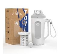 tovls 32oz Insulated Water Bottle Multi-Function Sports Jug with Handle & Magnetic Blender - Leak Resistant for Baseball Football Gym & Outdoor Activities (Pure White & Light Gray)