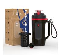 tovls 32oz Insulated Water Bottle Multi-Function Sports Jug with Handle & Magnetic Blender - Leak Resistant for Baseball Football Gym & Outdoor Activities (Black & Fiery Red)