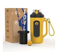 tovls 32oz Insulated Water Bottle Multi-Function Sports Jug with Handle & Magnetic Blender - Leak Resistant for Baseball Football Gym & Outdoor Activities (Vibrant Yellow & Carbon Black)