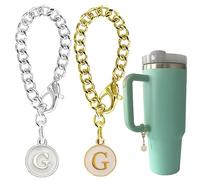 Tovly 2PCS Stanley Cup Letter Charms Accessories Gold/Silvery Name ID Initial Letter Handle Personalized Charm For Stanley Tumbler, Alloy Steel, No Gemstone