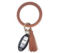 Tovly Wristlet Round Key Ring Chain Leather/Silicone Oversized Bracelet Bangle Keychain Holder Tassel for Women Girl - Brown - Medium