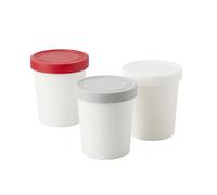 Tovolo 55003-999 Sweet Treat 6 oz. Mini Tubs, Set of 3, Tight-Fitting Silicone Lid, Easy Stacking Reusable Ice Cream Container, Plastic, White, Oyster Gray & Cayenne