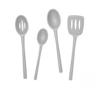 Tovolo Kitchen Utensils Set Silicone BPA Free Oyster Gray Flex Core Set of 4 Bundle Deep Slotted Small Spoons Slotted Turner Spatula Heat Resistant, Dishwasher Safe Cooking Utensils Set Gray Non Toxic