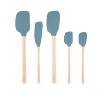 Tovolo Silicone Spatula with Wooden Handle Set of 5 Piece Silicone Kitchen Utensil Set Spoonula Jar Scraper Mini Spatula and Spoonula for Cooking Baking Mixing Folding Blue Slate