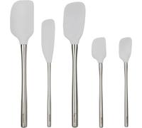 Tovolo Stainless Steel Handled Silicone Spatula Set of 5 Oyster Gray, Dishwasher Safe Kitchen Spatula Set for Cooking Baking, Non Toxic BPA Free Silicone Spatula set with Metal Steel Handle