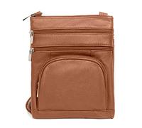 TOVOSO Crossbody Bag for Women, Genuine Leather Multi-Pocket Purse with Adjustable Strap, RFID Protection, Built-In Wallet, Light Brown, M