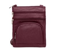 TOVOSO Crossbody Bag for Women, Genuine Leather Multi-Pocket Purse with Adjustable Strap, RFID Protection, Built-In Wallet, Wine, L