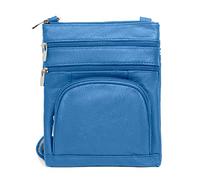 TOVOSO Crossbody Bag for Women, Genuine Leather Multi-Pocket Purse with Adjustable Strap, RFID Protection, Built-In Wallet, Blue, XL