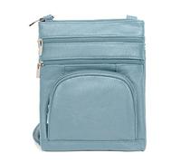 TOVOSO Crossbody Bag for Women, Genuine Leather Multi-Pocket Purse with Adjustable Strap, RFID Protection, Built-In Wallet, Light Blue, XL