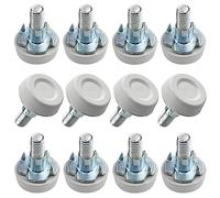 TOVOT 12 Pairs M8 23mm Furniture Levelers, Adjustable Height, White & Silver, Plastic & Metal, Round Base, 34mm Length, Felt Grip, For Desk, Chair, Sofa, Cabinet, Table