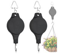 TOVOT 2PCS Retractable Hanging Basket Pulley Heavy Duty Hanging Basket Hooks Adjustable Pulley for Plant Light Crafts (Black, 85CM Rope)