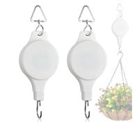 TOVOT 2PCS Retractable Hanging Basket Pulley Heavy Duty Hanging Basket Hooks Adjustable Pulley for Plant Light Crafts (White, 85CM Rope)