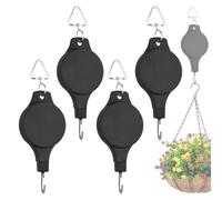 TOVOT 4PCS Retractable Hanging Basket Pulley Heavy Duty Hanging Basket Hooks Adjustable Pulley for Plant Light Crafts (Black, 85CM Rope)
