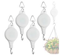 TOVOT 4PCS Retractable Hanging Basket Pulley Heavy Duty Hanging Basket Hooks Adjustable Pulley for Plant Light Crafts (White, 85CM Rope)