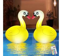 Tovotum 2Pcs Floating Pool Lights Solar Waterproof Inflatable Swan Pool Lights, Glow in The Dark Color Changing Led Pool Floating Swan Lights for Pool Patio Garden Backyard Wedding Party Decoration