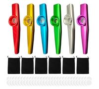 Tovyzalg Aluminum Metal Kazoo Instrument - 6 Sets, with 60 Spare Membranes, 6 Flannel Bag | Multipack Bulk Kazoos for Adults, Parties, Camping & Music Lovers (6)