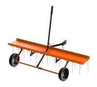 Tow Behind Dethatcher for Lawn Tractor, 48 Inch Pull Behind Rake with 24 Rust-Proof Tines, Heavy Duty Tires & Lift Handle, Remove Thatch & Leaves