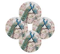 Tow Birds Peacock Flowers Round Placemats Set of 4 Place Mats Washbale Table Placemat Round Heat Resistant Table Mats for Kitchen Home Restaurant