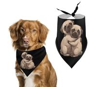 Tow Hug Pug Dogs Cute Dog Bandanna Scarf Printed Adjustable Triangle Pet Kerchief for Dogs And Cats