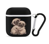 Tow Hug Pug Dogs Funny Case Cover Compatible for AirPods 1 & 2 Earbuds Protective Hard Cover with Keychain