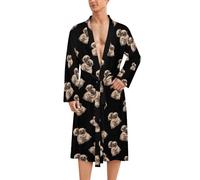 Tow Hug Pug Dogs Mens Bathrobe Long Bath Robe Warm Spa Robe Nightgown Soft with Waist Belt