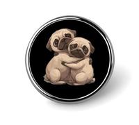 Tow Hug Pug Dogs Round Brooch Pin Lapel Pins Tie Suit Dress Accessories Wedding Birthday For Men Women