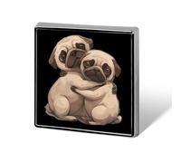 Tow Hug Pug Dogs Square Brooch Pin Lapel Pins Tie Suit Dress Accessories Wedding Birthday For Men Women