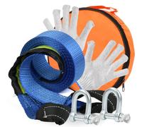 Tow Rope Heavy Duty 4.8mx5cm 7.5T (16500Lbs), Recovery Tow Strap with Reflective Strips, 2mm Thick Towing Belt for Road Car Breakdowns Recovery Straps, Tow Belt Strap Rope with 2 Gloves, 2 D Shackles