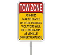 Tow Zone Assigned Parking Spaces On These Premises Violators Will Be Towed Away At Vehicle Owner's Expense Sign 12" x 18" with 35" Long Metal Stake Stand Aluminum Reflective Outdoor Business Home