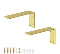 tow000ack 2 Pack Heavy Duty Shelf Brackets Iron Metal Wall Mounted Floating Shelving Supports Bracket L Shape Right Angle Corner Bracket for Scaffold Board with Screw,Gold (9cm(3.5in))