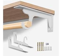 tow000ack Triangular Wall Mounted Shelf Brackets with Rod Holde,Closet Rod Wall for Shelves,Hinges 90 Degree,50kg Load,Space-Saving,for Garage Home Kitchen,Includes Screws (43.3cm,White)