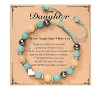 TOWAMOE To My Daughter Bracelet Heart Pendant Natural Stone Beaded Bracelet Personalized Inspirational Birthday Graduation Gift for daughter(With Gift Card), 8in, no gemstone