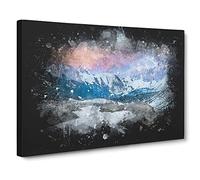 Towards The Mountain Paint Splash Canvas Print | Gallery Wrapped 30mm Frame Wall Art | 20x14 inches | Ready to Hang | Modern Landscape Picture | Living Room Bedroom Lounge Office