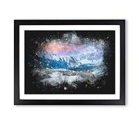 Towards The Mountain Paint Splash Modern Art Framed Print | A2 Black Framed Wall Art | Ready to Hang | Modern Landscape Picture | Living Room Bedroom Lounge Office
