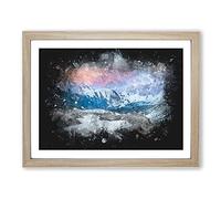 Towards The Mountain Paint Splash Modern Art Framed Print | A2 Oak Framed Wall Art | Ready to Hang | Modern Landscape Picture | Living Room Bedroom Lounge Office