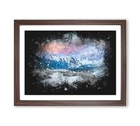 Towards The Mountain Paint Splash Modern Art Framed Print | A4 Walnut Framed Wall Art | Ready to Hang | Modern Landscape Picture | Living Room Bedroom Lounge Office