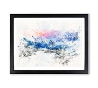 Towards The Mountain Watercolour Modern Framed Print | A2 Black Framed Wall Art | Ready to Hang | Modern Landscape Picture | Living Room Bedroom Lounge Office