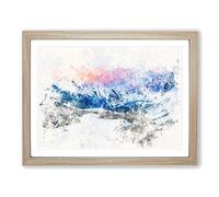 Towards The Mountain Watercolour Modern Framed Print | A2 Oak Framed Wall Art | Ready to Hang | Modern Landscape Picture | Living Room Bedroom Lounge Office