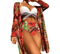 TOWARDSNAN 3Pieces Criss-Cross Halter-Bikini Swimsuit Lace-Up Women Spaghetti Strap-Bikini Hollow Costume Bathing Suit for Women