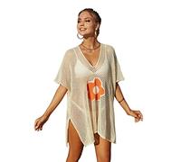 TOWARDSNAN Crochet-Cover Ups for Womens Hollow-Out Short Sleeve Bikini-Swimsuit Swimwear Side Split Long Beach-Dresses Bathing Suit Beach-bikini Cover Up Sheer Mesh-dress See-through