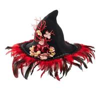 TOWARDSNAN Halloween Witch Hat with Flower Branch Party Wizard Unisex Pointed Witch Adult Kids Cosplay Costume Headpiece Halloween Witch Hat for Women