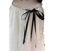 TOWARDSNAN Stylish Waist Chain Accessory Elegant Chain with Bowknot Beautiful Pearls Beaded Body Link Belt Ornament Fashion Belt for Dress Pants Coat