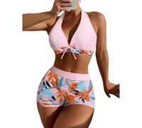 TOWARDSNAN Two Piece Bathing Suit Print Backless-Bikini High Waist Tankini Hanging-Neck Bathing Suit Set for Women Girl Teen White High Waisted-bikini for Women