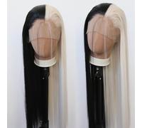 Towarm Long Straight Half Black Half Platinum Synthetic Lace Front Wig - Pre Plucked Natural Hairline with Baby Hair for Women Cosplay & Daily Wear