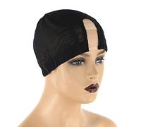 Towarm Narrow U Part Wig Cap for Making Wigs with Adjustable Strap Medium Size Black Domed Mesh Wig Cap for Women Girls DIY Wigs